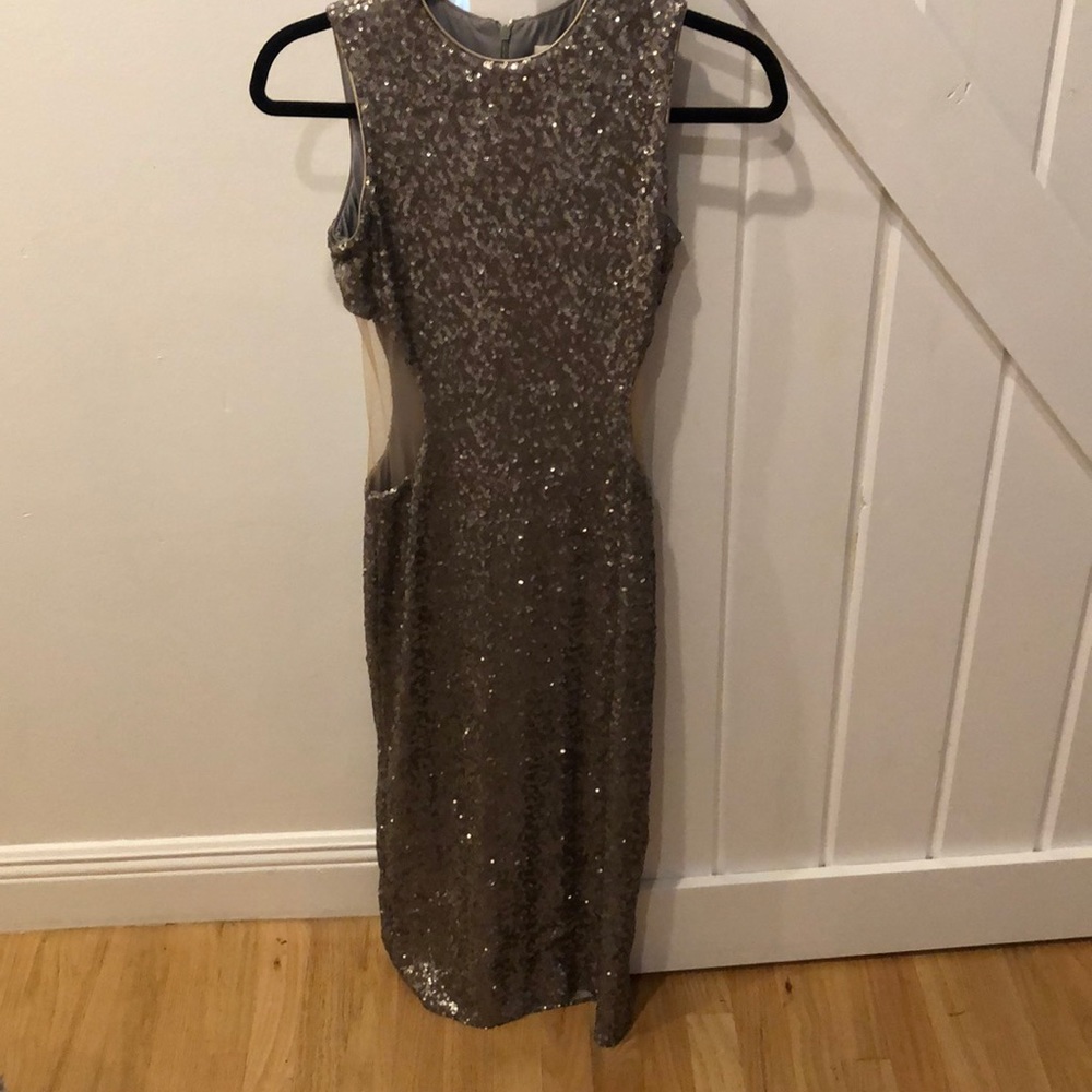 Silver sequence stretch cut out dress